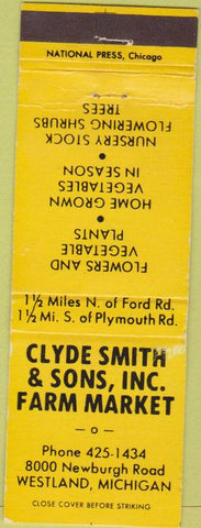 Matchbook Cover - Clyde Smith Farmers Market Westland MI