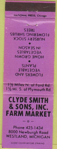 Matchbook Cover - Clyde Smith Farmers Market Westland MI WORN
