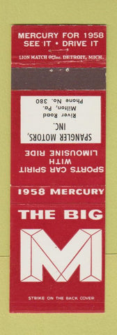 Matchbook Cover - 1958 Mercury Spangler Motors Milton PA