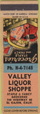 Matchbook Cover - Valley Liquor Shoppe El Cajon CA