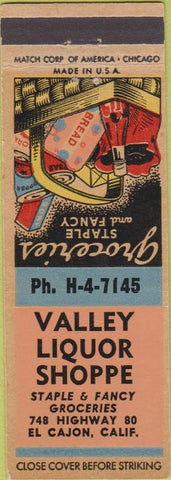 Matchbook Cover - Valley Liquor Shoppe El Cajon CA