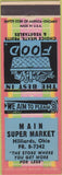 Matchbook Cover - Main Super Market Hilliards OH