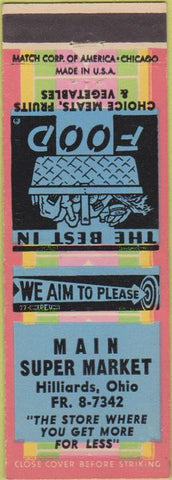 Matchbook Cover - Main Super Market Hilliards OH