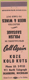 Matchbook Cover - Koze Kold Kuts Dearborn MI