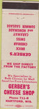 Matchbook Cover - Gerber's Cheese Chop Hartford WI red font