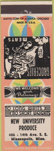 Matchbook Cover - New University Produce Minneapolis MN