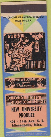 Matchbook Cover - New University Produce Minneapolis MN