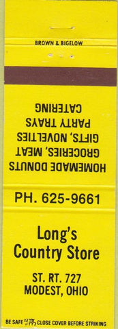 Matchbook Cover - Long's Country Store Modest OH