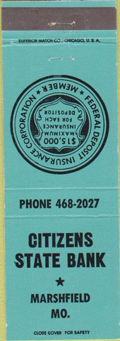 Matchbook Cover - Citizens State Bank Marshfield MO