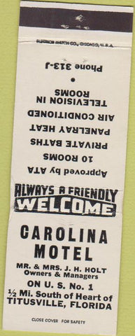 Matchbook Cover - Carolina Motel Titusville FL