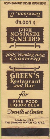 Matchbook Cover - Green Dennison Hotel Dennison OH