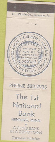 Matchbook Cover - 1st National Bank Henning MN