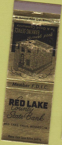 Matchbook Cover - Red Lake County State Bank Red Lake Falls MN