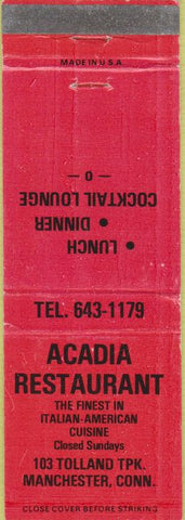Matchbook Cover - Arcadia Restaurant Manchster CT