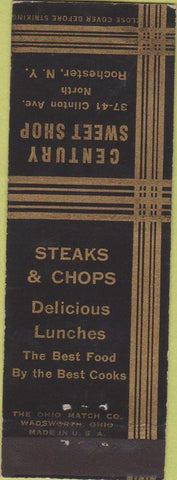 Matchbook Cover - Century Sweet Shop Rochester NY