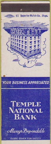 Matchbook Cover - Temple National Bank  TX