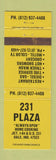 Matchbook Cover - 231 Plaza Restaurant Truck Stop Dale IN