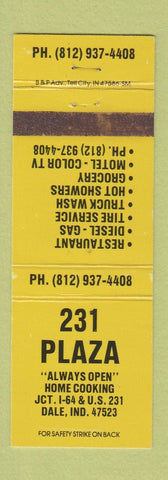 Matchbook Cover - 231 Plaza Restaurant Truck Stop Dale IN