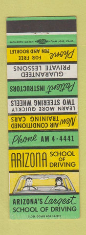 Matchbook Cover - Arizona Driving Schools Phoenix Scottsdale Tempe Mesa AZ