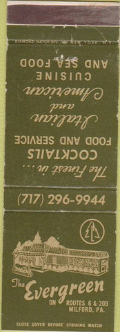 Matchbook Cover - Evergreen Restaurant Milford PA