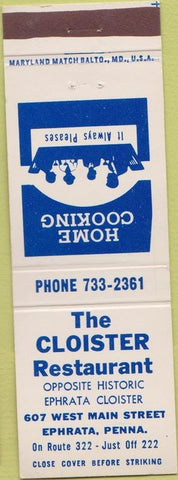 Matchbook Cover - Cloister Restaurant Ephrata PA