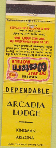 Matchbook Cover - Arcadia Lodge Kingman AZ