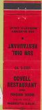 Matchbook Cover - Covell Restaurant Modesto CA