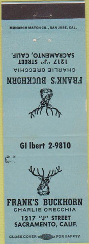 Matchbook Cover - Frank's Buckhorn Sacramento CA