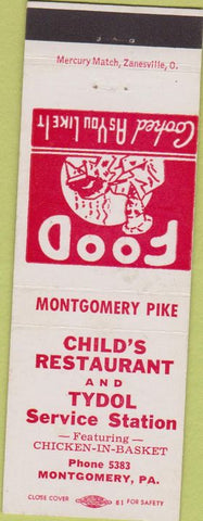 Matchbook Cover - Child's Restaurant Tydol oil gas Montgomery PA