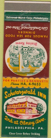 Matchbook Cover - Schwarzwald Inn Philadelphia PA