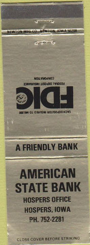 Matchbook Cover - American State Bank Hospers IA