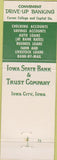 Matchbook Cover - Iowa State Bank Iowa City IA