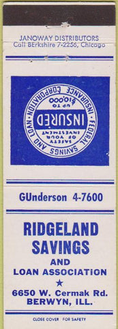 Matchbook Cover - Ridgeland Savings Loan Berwyn IL
