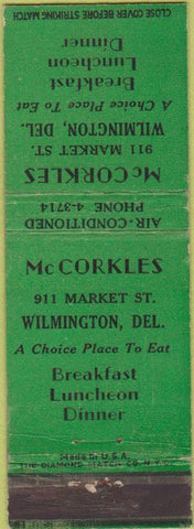 Matchbook Cover - McCorkles Wilmington DE restaurant