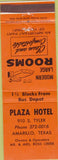 Matchbook Cover - Plaza Hotel Amarillo TX orange