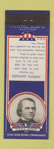 Matchbook Cover - 1930's Diamond Presidents Andrew Johnson
