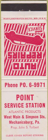Matchbook Cover - Point Service Atlantic oil gas Mechanicsburg PA