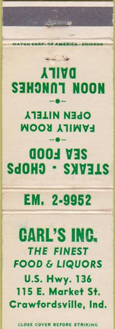 Matchbook Cover - Carl's Inc Crawfordsville IN