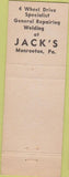 Matchbook Cover - Willy's International Trucks Monroeton PA