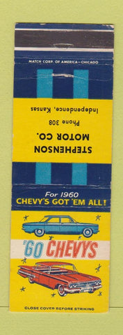 Matchbook Cover - 1960 Chevrolet Stephenson Motors Independence KS low phone #