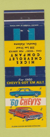 Matchbook Cover - 1960 Chevrolet Hicks Decatur AL
