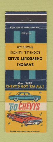 Matchbook Cover - 1960 Chevrolet Sawicki Rochelle IL low phone #
