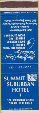 Matchbook Cover - Summit Suburban Hotel Summit NJ