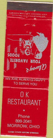 Matchbook Cover - OK Restaurant Morrow OH