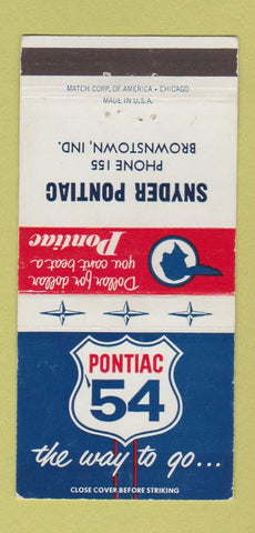 Matchbook Cover - 1954 Pontiac Snyder Brownstown IN 30 Strike