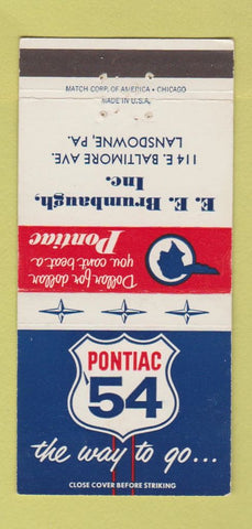 Matchbook Cover - 1954 Pontiac EE Brumbaugh Lansdowne PA 30 Strike