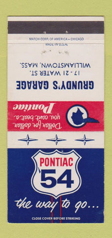 Matchbook Cover - 1954 Pontiac Grundy's Garage Williamstown MA 30 Strike