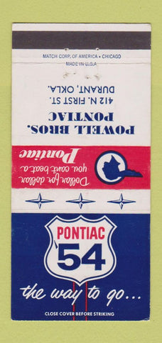 Matchbook Cover - 1954 Pontiac Powell Bros Durant OK 30 Strike