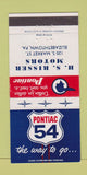 Matchbook Cover - 1954 Pontiac HS Risser Elizabethtown PA 30 Strike