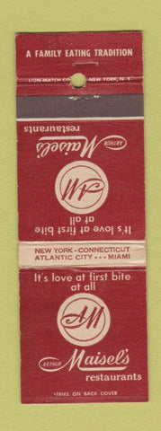 Matchbook Cover - Arthur Maisel's Restaurants New York City Atlantic City